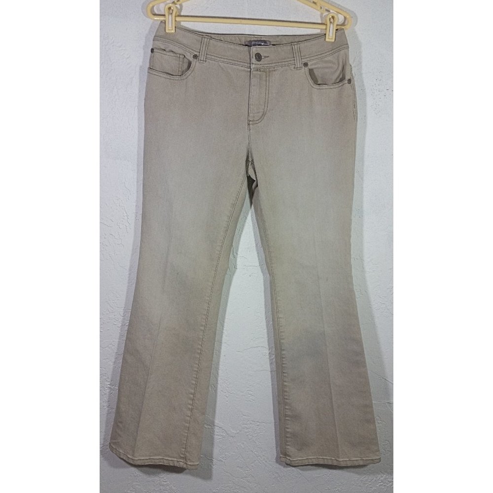 Chicos Jeans Size 0 Short Beige Tan Denim Embroidered Pockets Pants